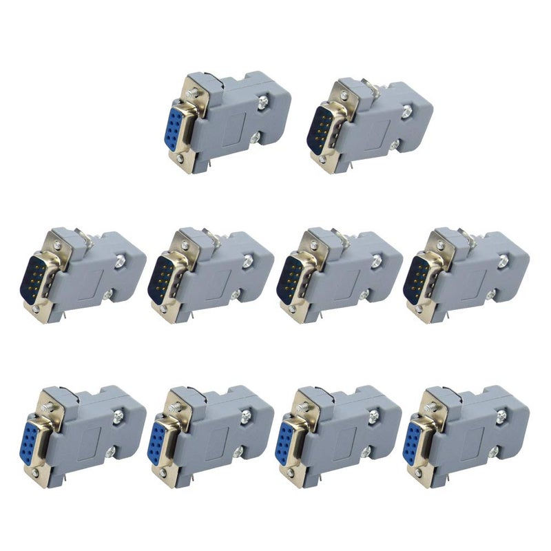 Yosawa 10-Pack Solder Type Connectors, DB9 9 Pin Female to Male (5 Male + 5 Female) + 10Set Gray Plastic Hoods Complete Set of Crimp Connector Assortment Kit-Pc Accessories - Image 3